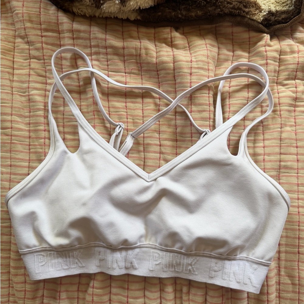 PINK Victoria's Secret White Strappy Sports Bra